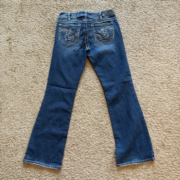 Silver Jeans‎ Womens 30 Blue Suki Bootcut Dark Wash Low Rise Denim Embroidered - Picture 2 of 11